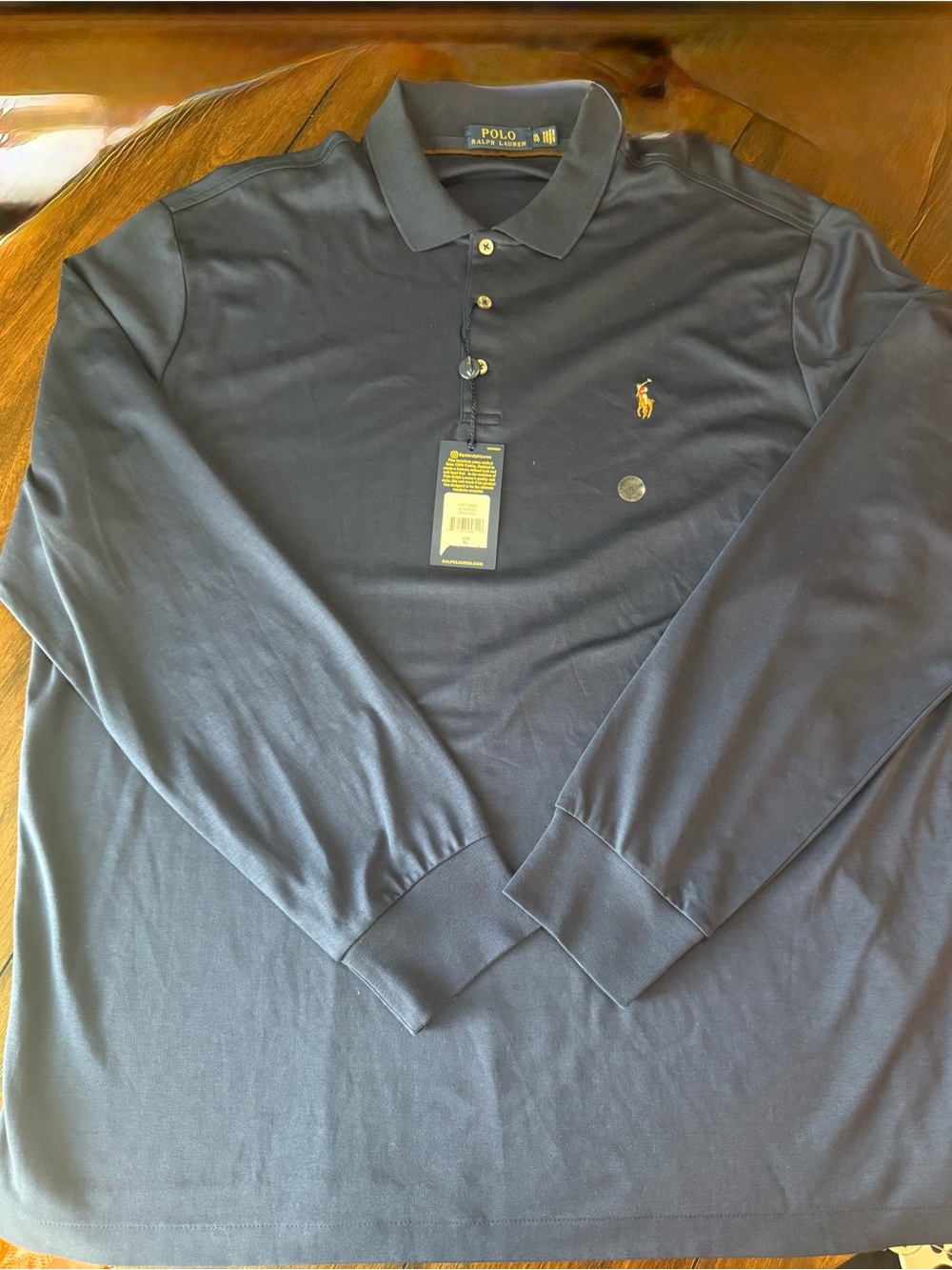 New Designer POLO RALPH LAUREN Navy   Pony Logo Polo Shirt L/S Men SZ XL